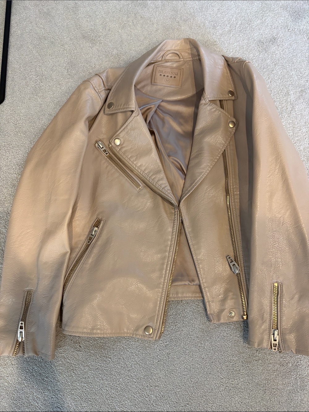 Blank NYC Women's Beige Moto Faux Leather Jacket